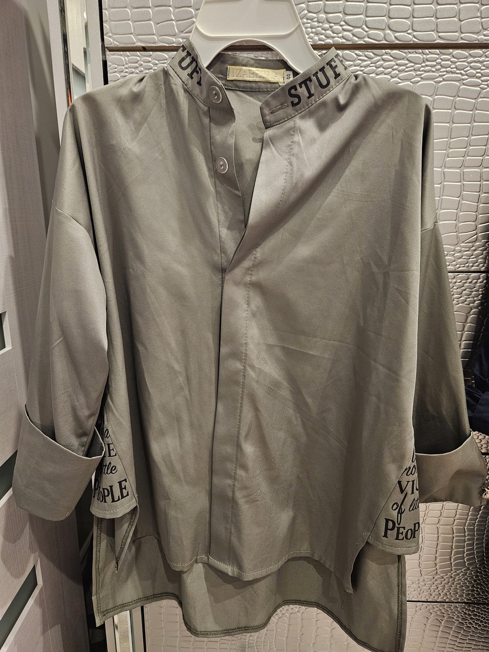 Olive Green Mandarin Collar Woman's Jacket